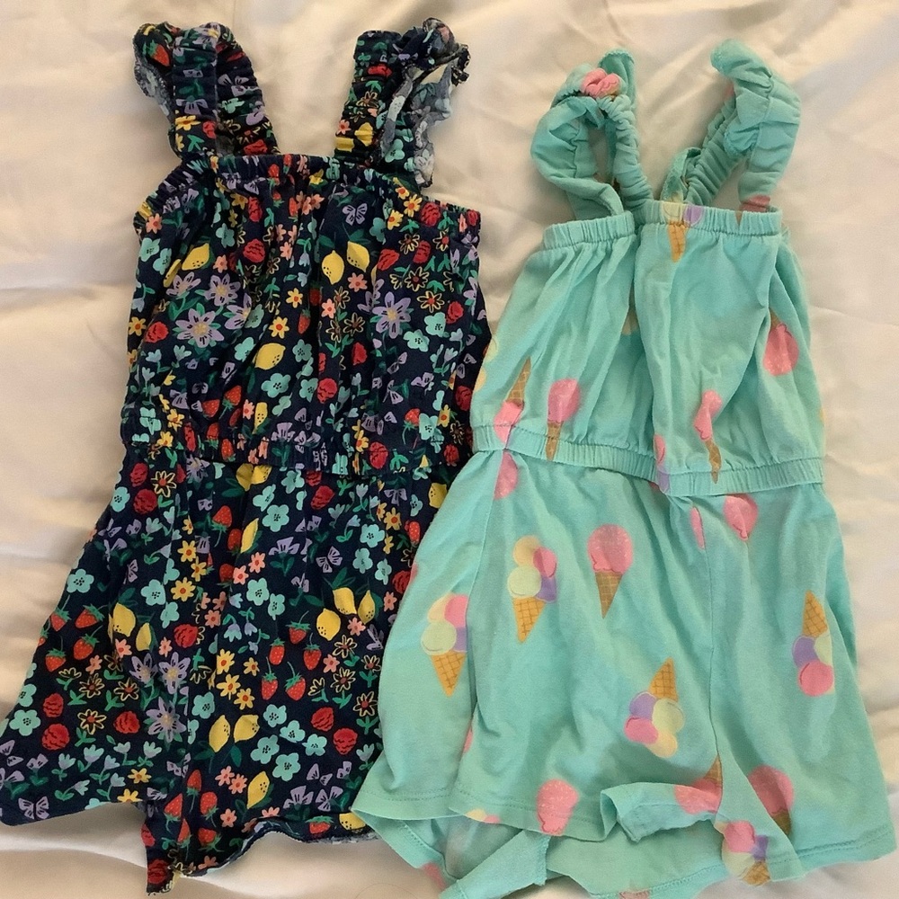 2 old navy toddler girls romper 2T summer flowery ice cream